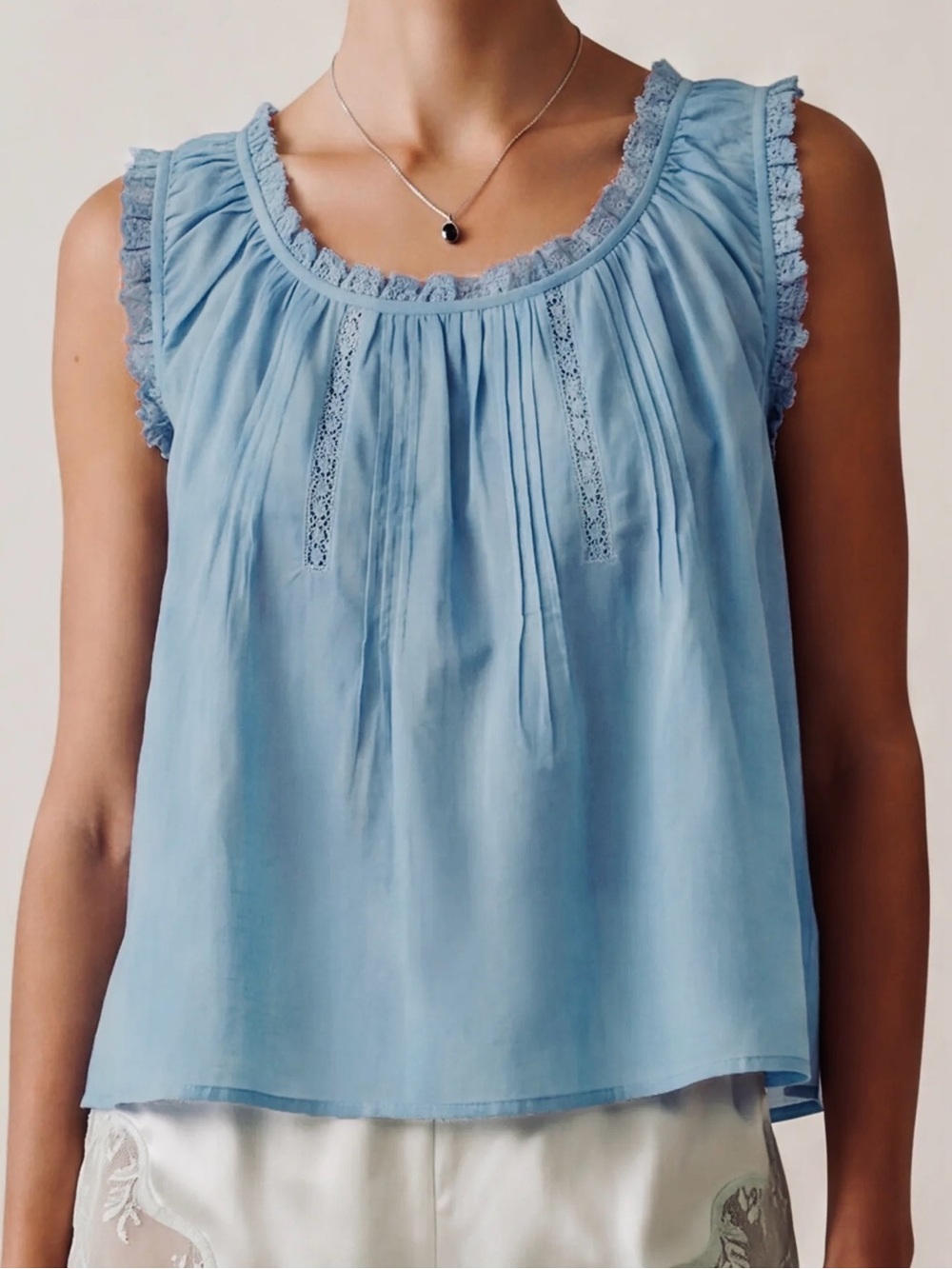 Sorella Few Moda Violetta Cotton Top
Periwinkle Blue Lace Trim NWT